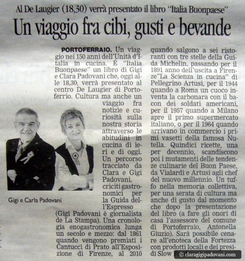 Il servizio sul Tirreno di Livorno dedicato alla nostra presentazione a Portoferraio